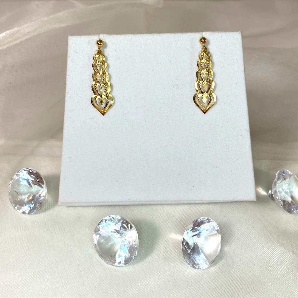 14K YELLOW GOLD heart drop earrings REAL GOLD ❤️